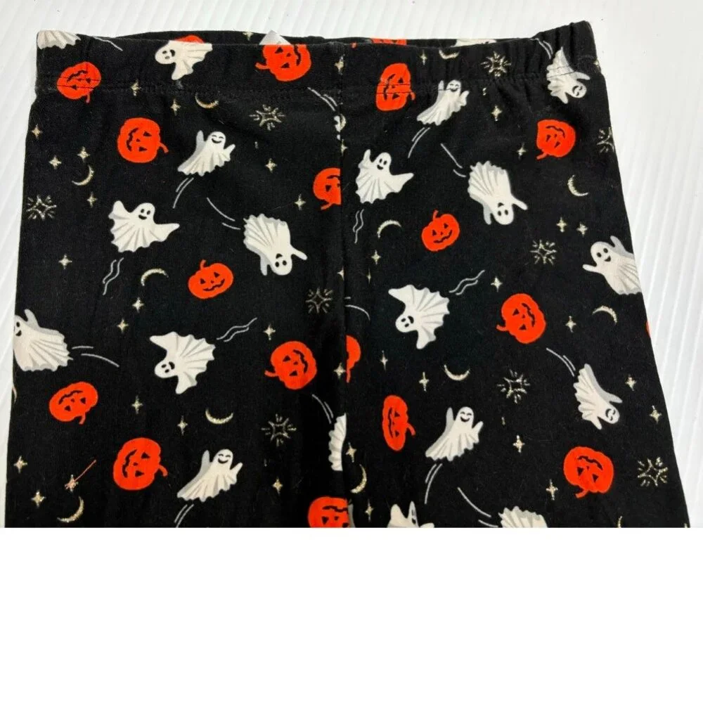 Pumpkin Halloween Shirt, Leggings, Headpiece 4T Black Orange 3 Piece Set Girls